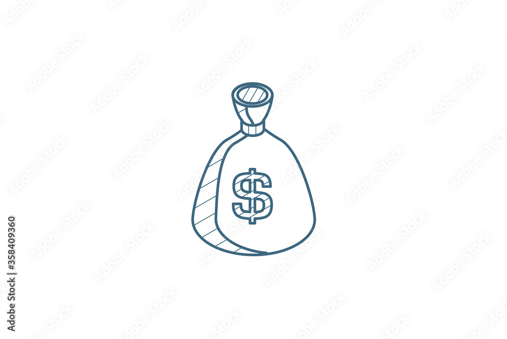 money bag isometric icon. 3d line art technical drawing. Editable stroke vector money bag isometric icon. 3d line art technical drawing. Editable stroke vector