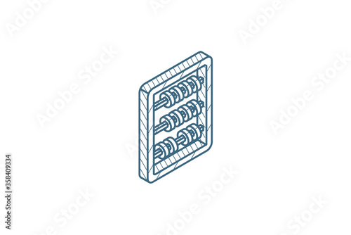 abacus, school education, mathematics or arithmetic isometric icon. 3d line art technical drawing. Editable stroke vector
