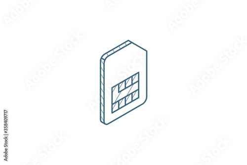 SIM card isometric icon. 3d line art technical drawing. Editable stroke vector