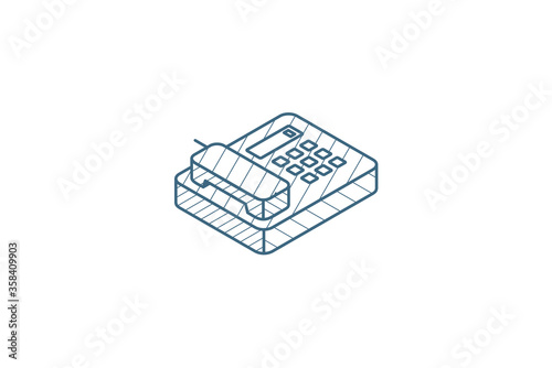 telephone, office phone isometric icon. 3d line art technical drawing. Editable stroke vector