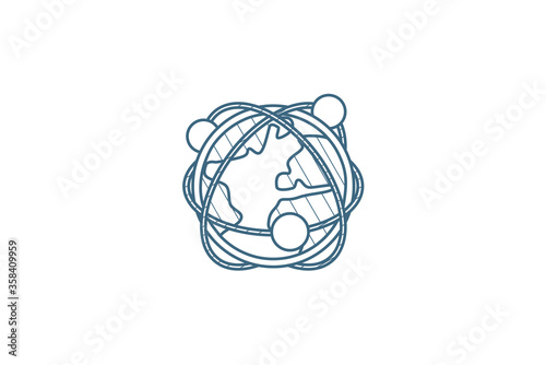 Global communication, network, internet isometric icon. 3d line art technical drawing. Editable stroke vector