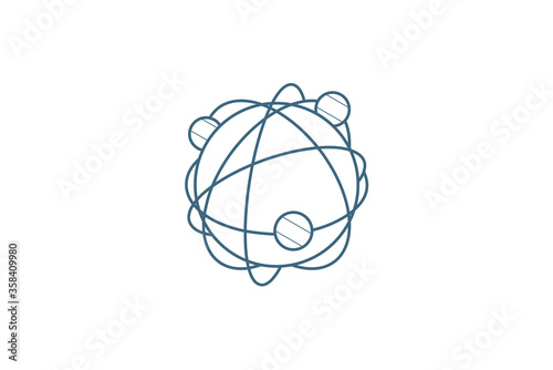 network, social media, global communication, internet isometric icon. 3d line art technical drawing. Editable stroke vector