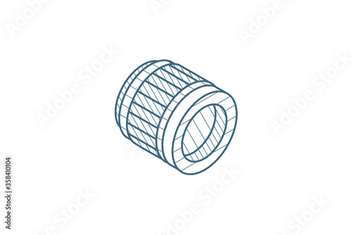 photo camera lens, optical isometric icon. 3d line art technical drawing. Editable stroke vector