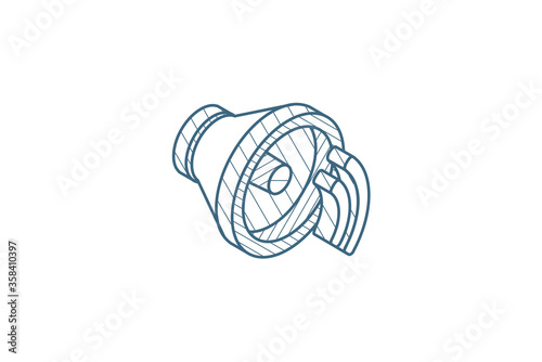 speaker, sound isometric icon. 3d line art technical drawing. Editable stroke vector