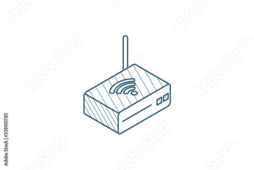 Wi-fi router isometric icon. 3d line art technical drawing. Editable stroke vector