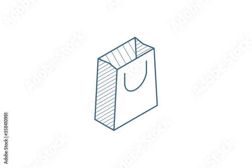 red shopping bag isometric icon. 3d line art technical drawing. Editable stroke vector