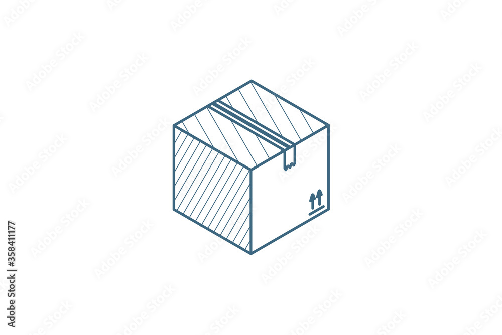carton box whith packaging tape isometric icon. 3d line art technical drawing. Editable stroke vector carton box whith packaging tape isometric icon. 3d line art technical drawing. Editable stroke vector