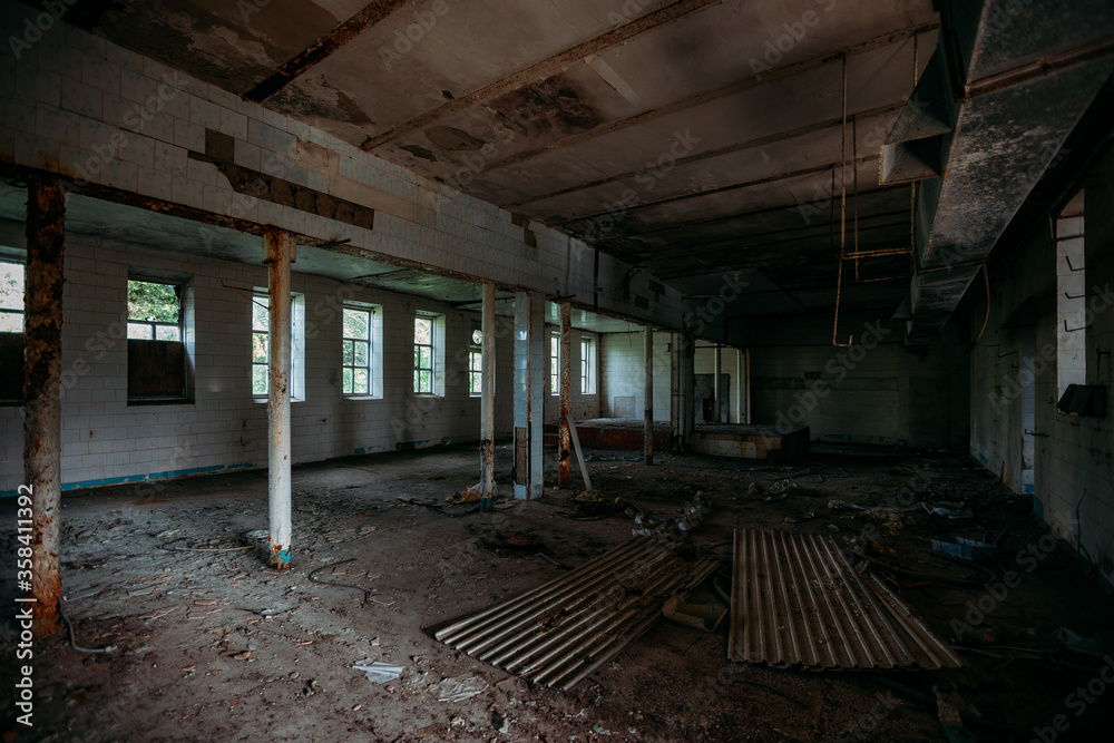 Old abandoned industrial building interior