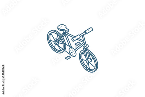 Bicycle, bike isometric icon. 3d line art technical drawing. Editable stroke vector