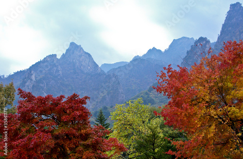 The granite peaks and autumn colors of Seoraksan National Park  South Korea