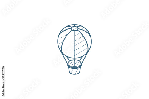 Air balloon isometric icon. 3d line art technical drawing. Editable stroke vector