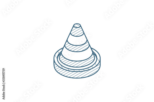 traffic cone isometric icon. 3d line art technical drawing. Editable stroke vector