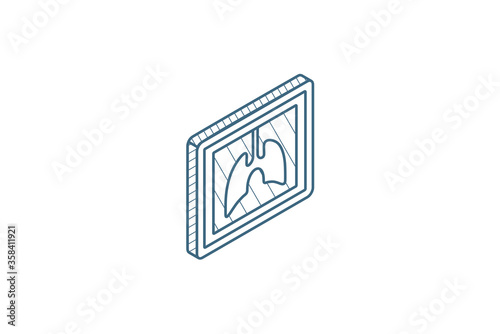 Lungs X-Ray isometric icon. 3d line art technical drawing. Editable stroke vector