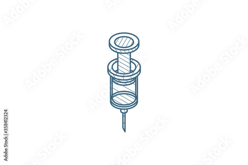 injection isometric icon. 3d line art technical drawing. Editable stroke vector