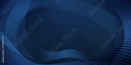 Abstract background made of halftone dots and curved lines in dark blue colors
