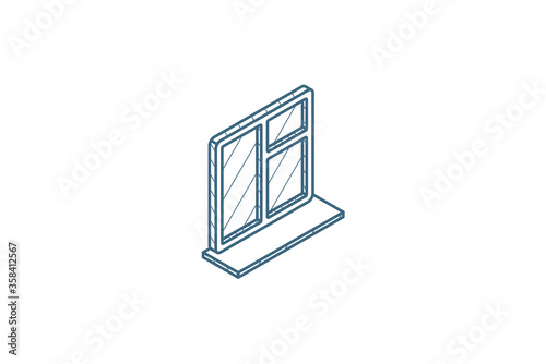 window whith sill isometric icon. 3d line art technical drawing. Editable stroke vector