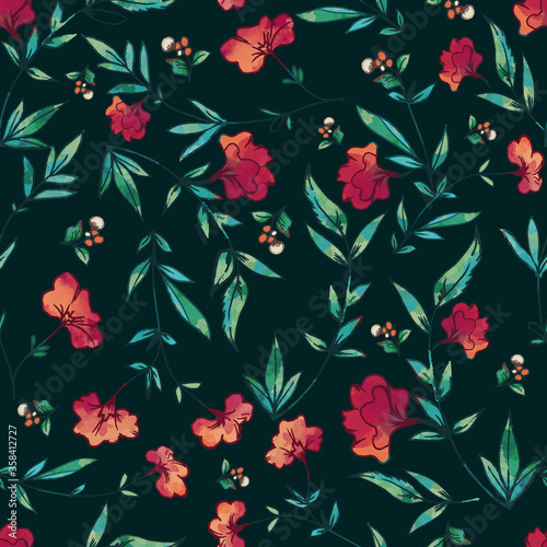 Seamless Pattern Flowers. Beautiful Floral Print Design textiles illustration. Ornament Floral Pattern.