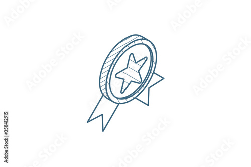 Medal, award isometric icon. 3d line art technical drawing. Editable stroke vector