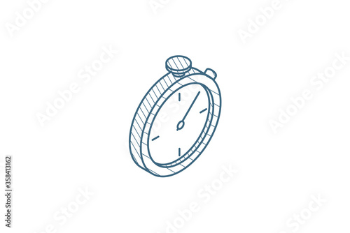 stopwatch isometric icon. 3d line art technical drawing. Editable stroke vector