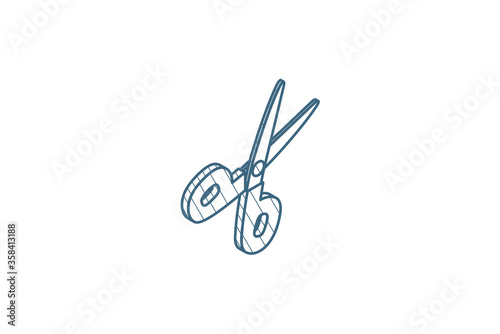 scissors, cut isometric icon. 3d line art technical drawing. Editable stroke vector