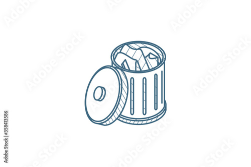full trash isometric icon. 3d line art technical drawing. Editable stroke vector