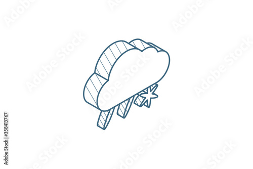 cloud weather, snow and rain isometric icon. 3d line art technical drawing. Editable stroke vector