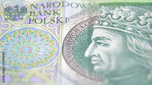 Polish currency banknote, paper money. Polish zloty (the masculine from the Polish word 'golden') closeup, selective focus. PLN 100 / 100 zl. Financial growth, home budget, saving money, business.