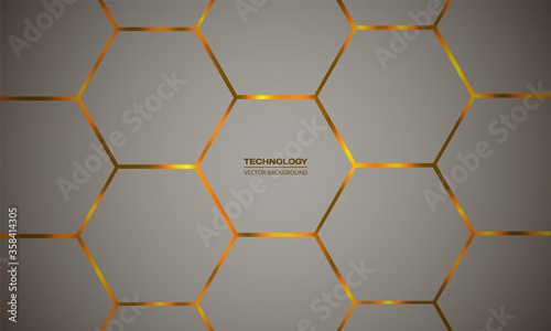 Hexagonal colorful vector abstract background. Orange bright flashes under hexagon in light futuristic, modern, technology illustration. Light honeycomb texture grid.