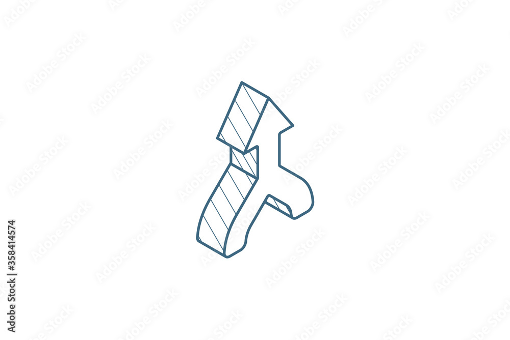 join arrow, up direction, connecting isometric icon. 3d line art technical drawing. Editable stroke vector join arrow, up direction, connecting isometric icon. 3d line art technical drawing. Editable stroke vector