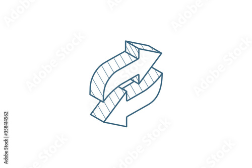 Refresh Arrows isometric icon. 3d line art technical drawing. Editable stroke vector