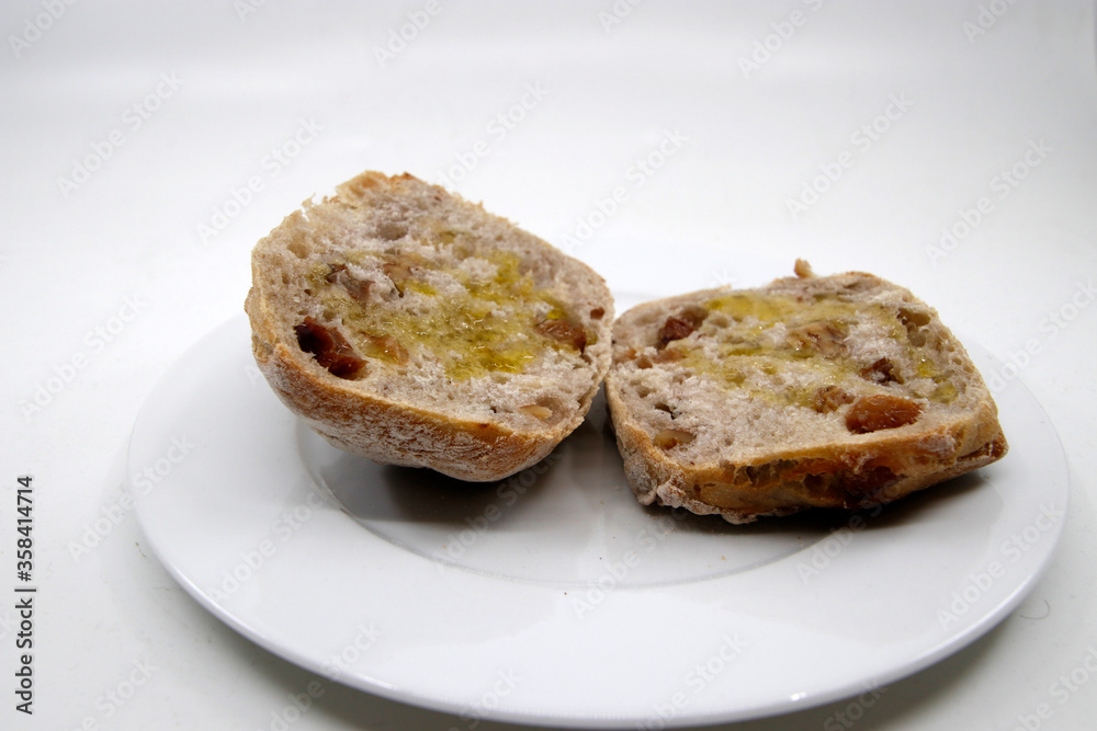 Two slices of bread with olive oil Two slices of bread with olive oil