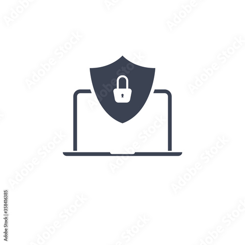 Fototapeta Naklejka Na Ścianę i Meble -  shield security on screen laptop. vector symbol in simple style