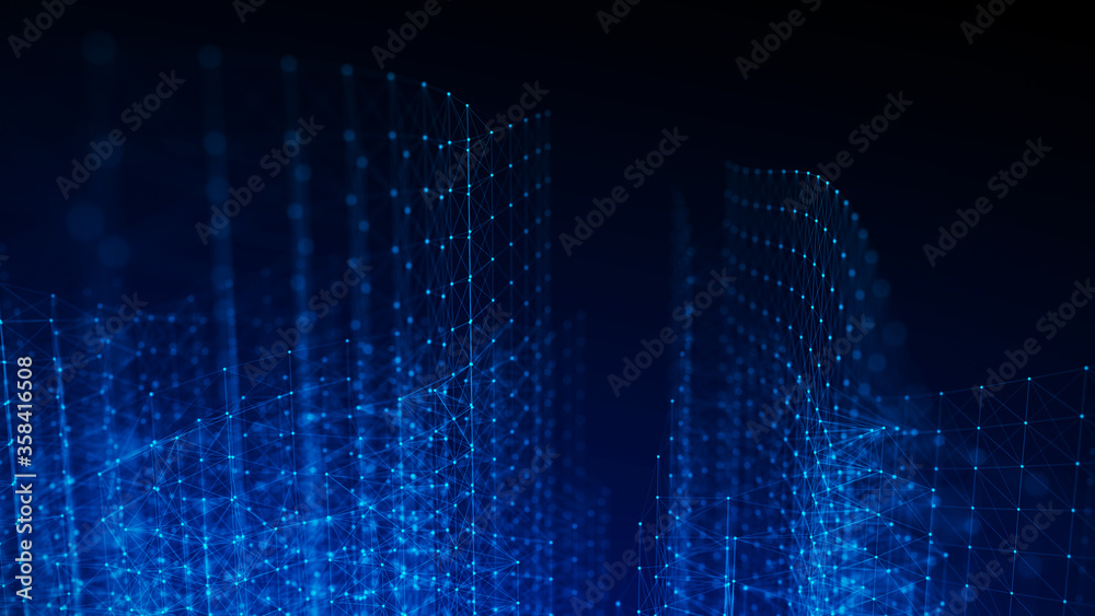 Abstract network connection with dots and lines on dark blue background. 3D rendering. Abstract network connection with dots and lines on dark blue background. 3D rendering.