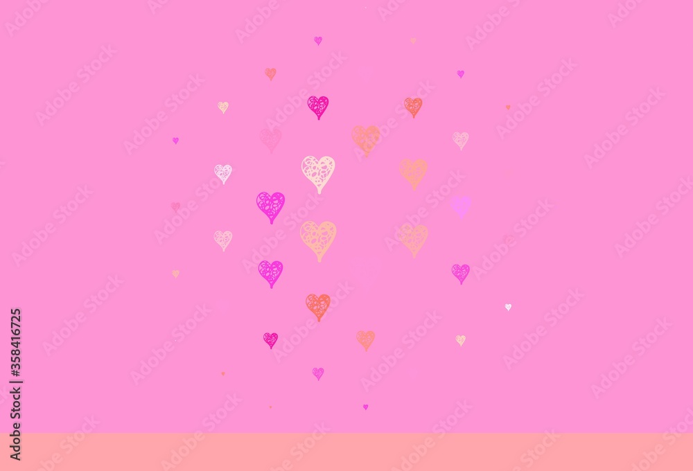 Light Pink, Yellow vector background with Shining hearts.