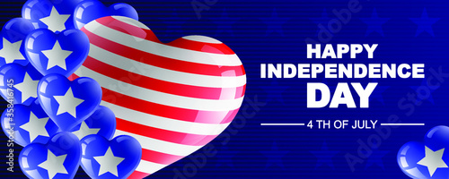 Fourth of July Independence Day. USA design. Festive balloons and congratulatory text on a blue background. Isolated object, vector illustration.