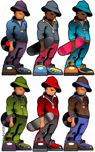 Skater boy. Cartoon characters. Cute cartoon, tiny little cutie characters. photo