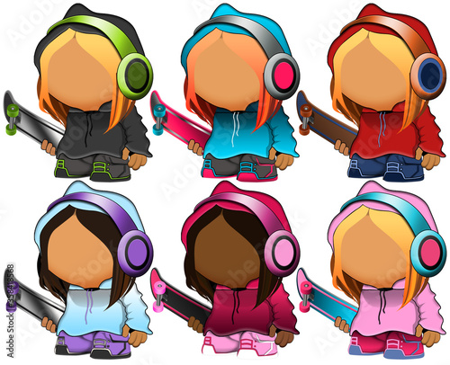 Skater girl. Cartoon characters. Cute cartoon, tiny little cutie characters. photo