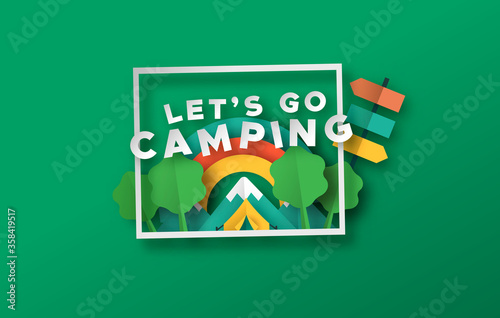Let's go camping travel papercut forest frame
