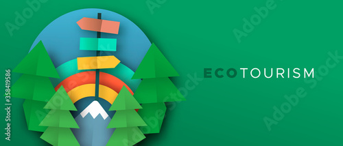 Eco tourism paper cut banner of outdoor travel