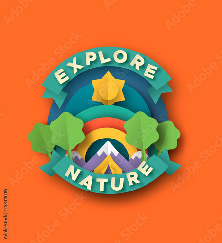 Explore nature papercut design of camping tent