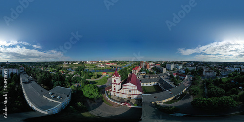 Very beautiful with baroque catholic church monastery in the city center. aerial photo.