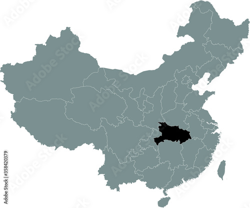 Black Location Map of Chinese Province of Hubei within Grey Map of China