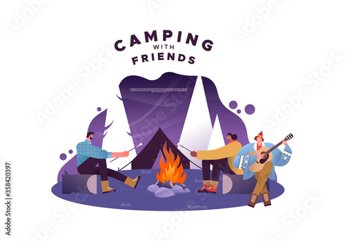 Camping with friends concept of people in bonfire
