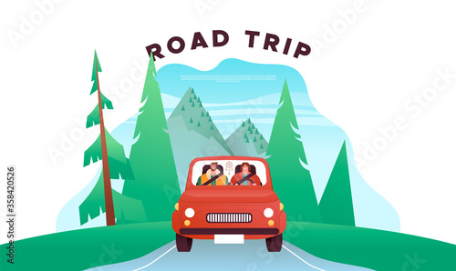 Road trip vacation  concept of people driving car