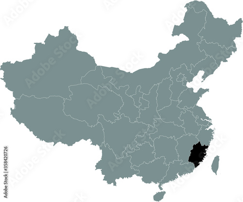Black Location Map of Chinese Province of Fujian within Grey Map of China