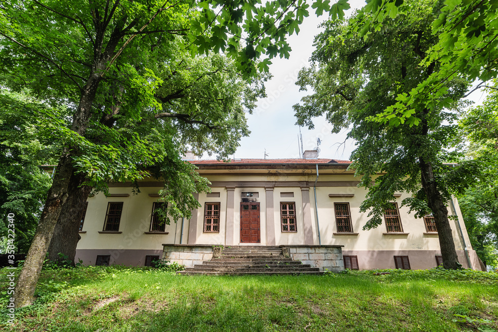 Vrsac, Serbia - June 04, 2020: The castle of the Lazarevic family in Veliko Srediste, in the municipality of Vršac, has been built since the middle of the 19th century.