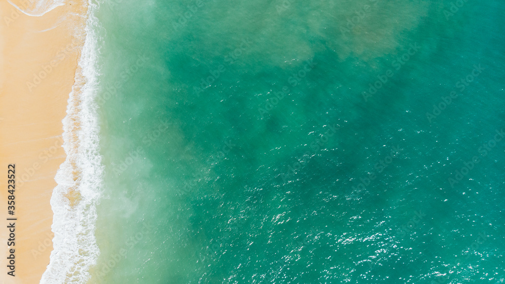 Aerial view of beach ocean waves and sand on Gold Coast beach