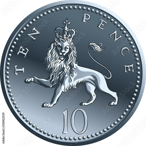 British money gold coin Ten pee or ten pence, reverse with heraldic crowned lion