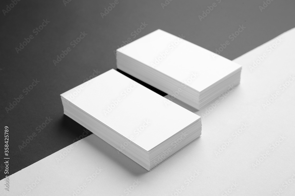 Blank business cards on black and white background Blank business cards on black and white background