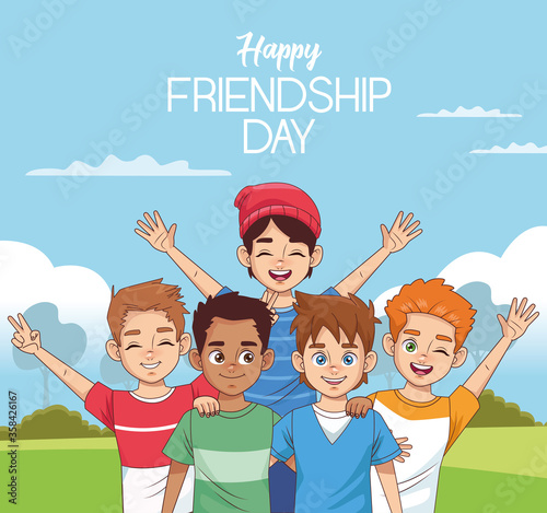 happy friendship day celebration with group of kids in the park